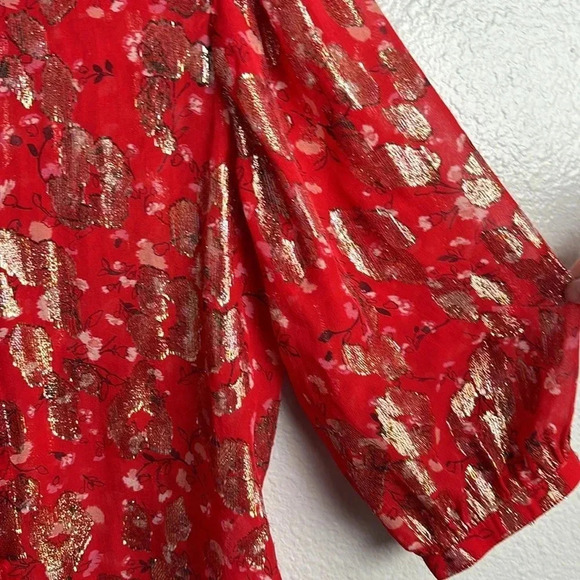 ba&sh Silk and Metallic Quarter Sleeve Button Up Blouse - Picture 7 of 13